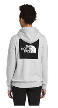 Load image into Gallery viewer, Women wearing a The North Face grey hoodie. Back view.