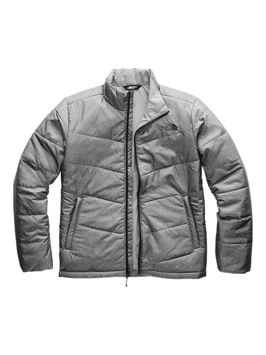 Product image of a grey North Face puffer jacket.