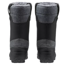 Load image into Gallery viewer, Women&#39;s black and grey North Face winter boots. Back view.
